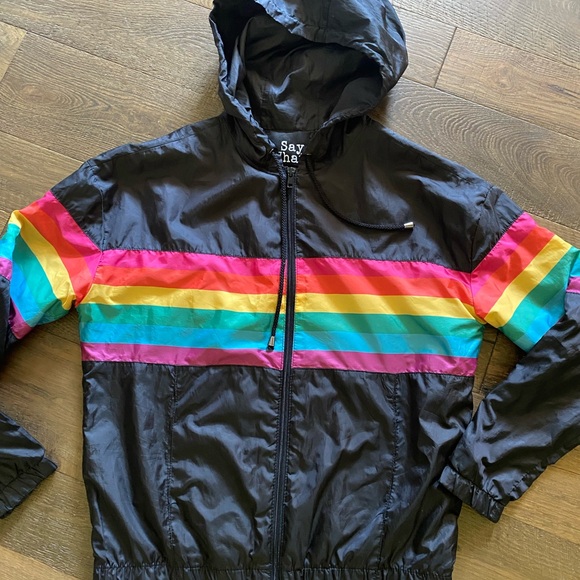 “Say what” zip up  neon/black wind breaker 80’s - Picture 2 of 4